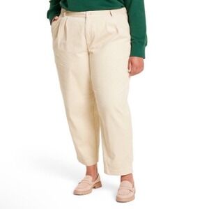 Rowing Blazers Women 4 Pleated Corduroys Tapered Leg Beige Pants Casual Preppy